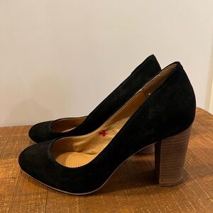 Corso Como black suede stack heel pumps